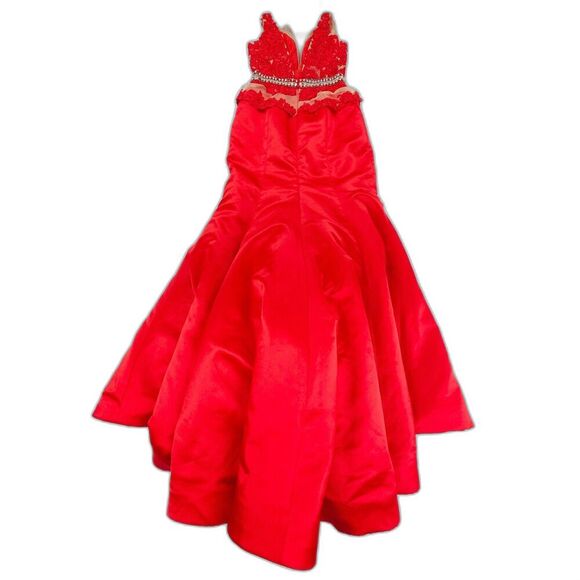 Sherri Hill 32033 Illusion Mesh Rhinestone Embellished Mermaid Prom Gown Red 6 - Picture 8 of 10